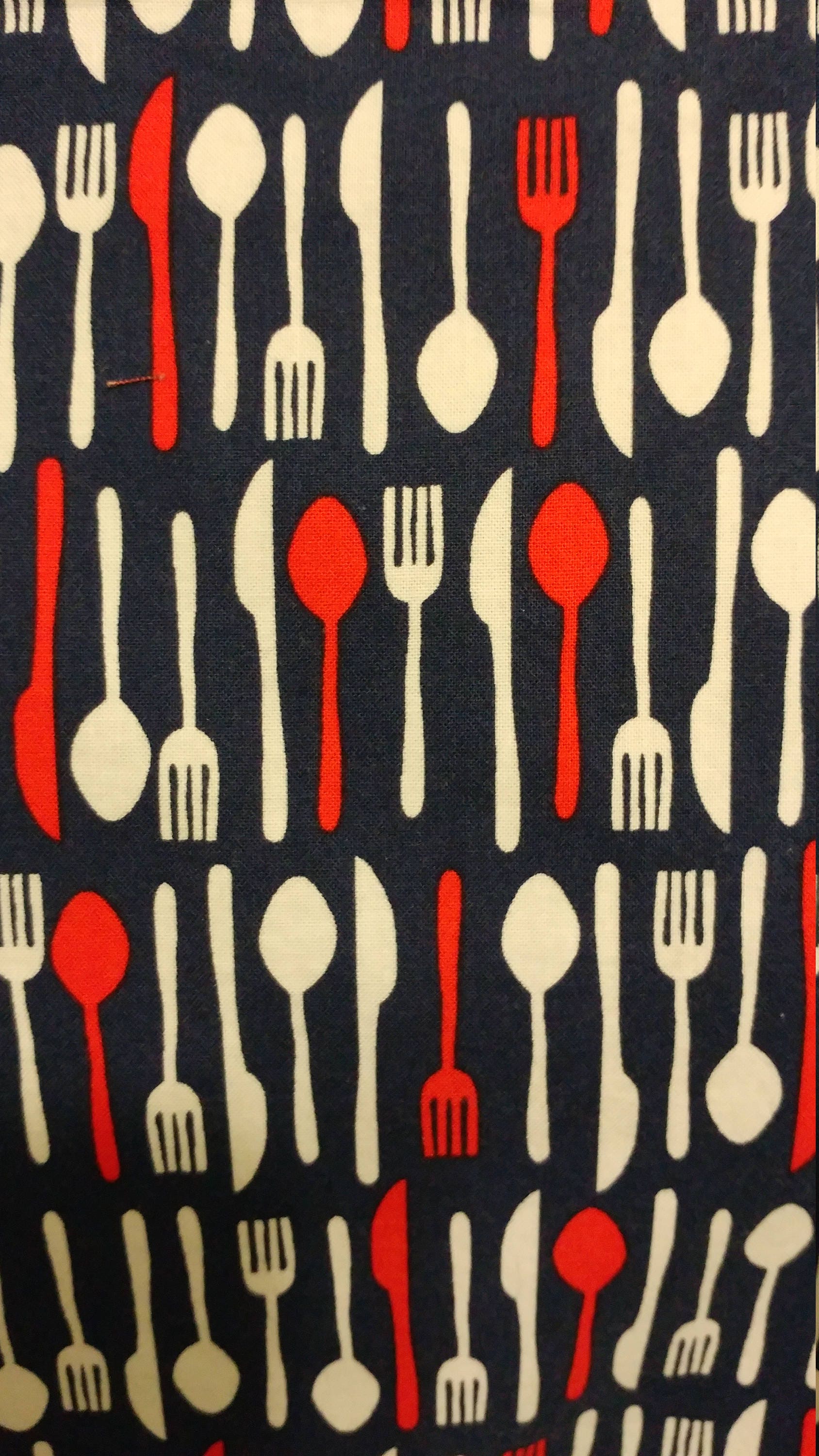 Adult Apron with Vintage Print Spoon & Fork Blue