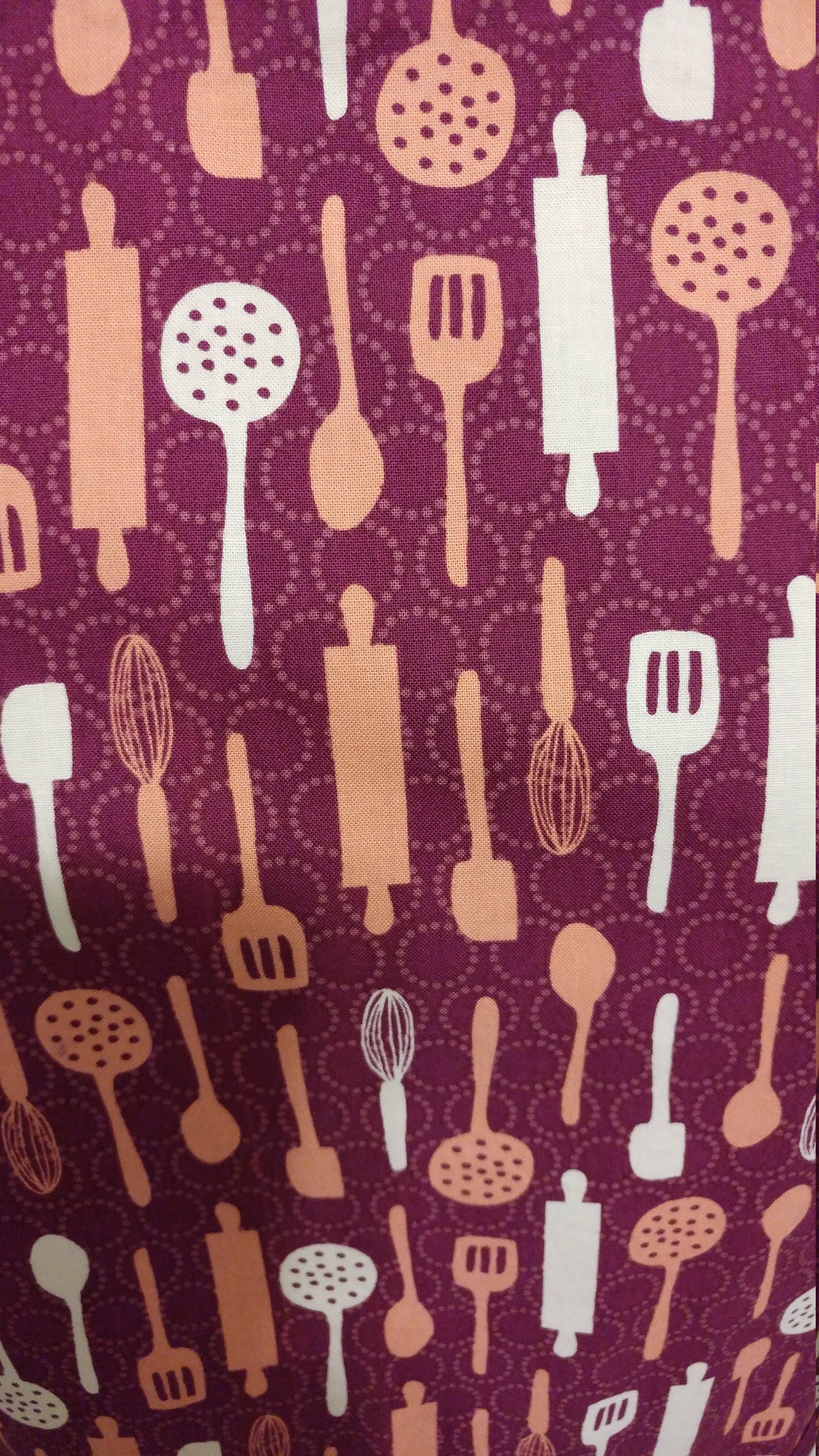 Adult Apron Vintage Print Rolling Pin & Spoons Purple