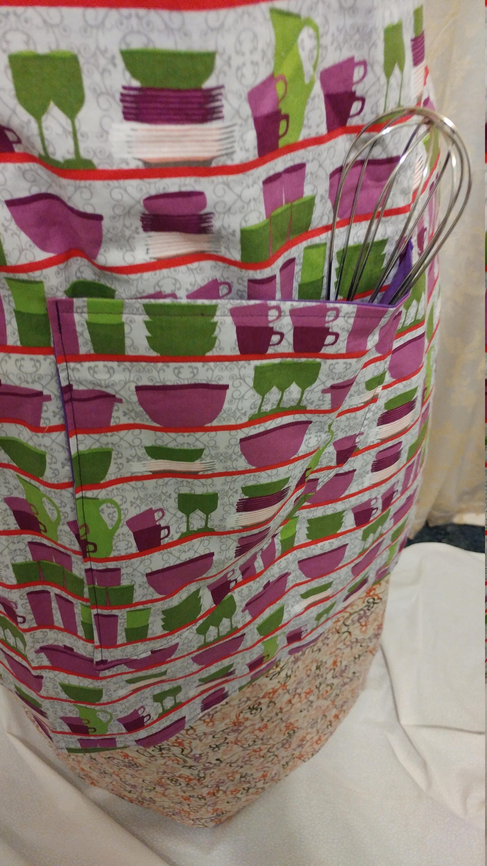 Adult Apron Vintage Print Cup and Dish