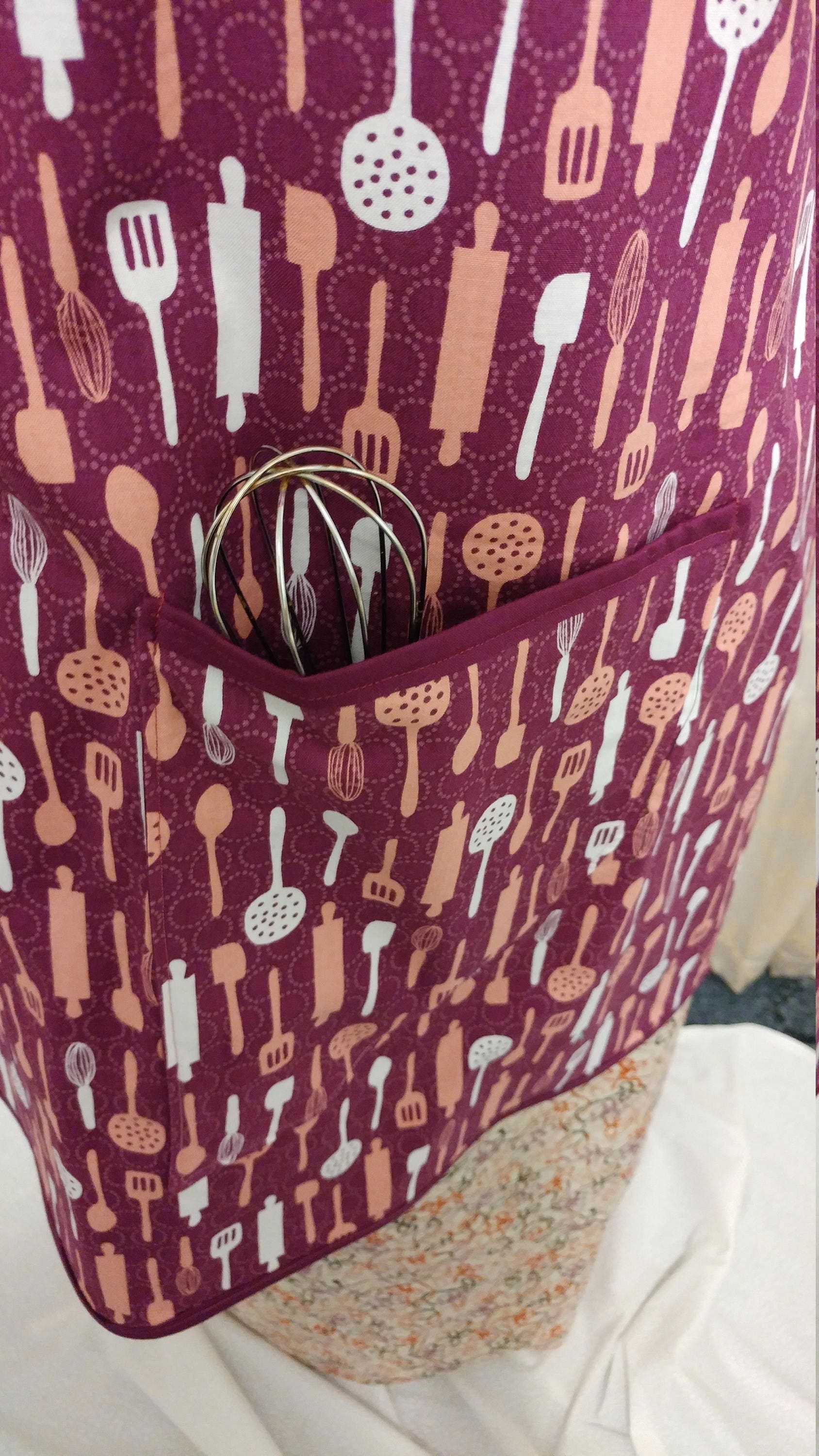 Adult Apron Vintage Print Rolling Pin & Spoons Purple