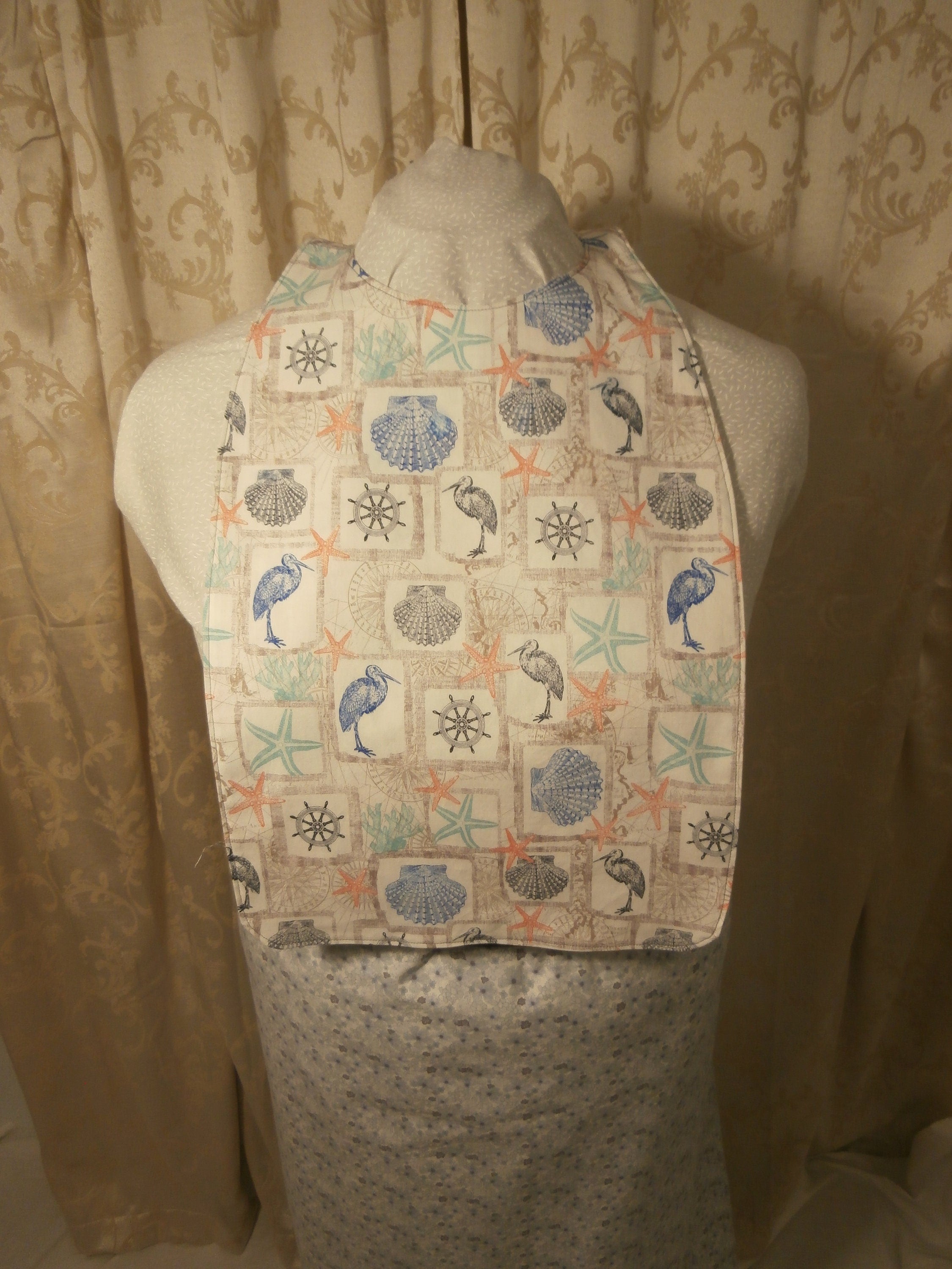 Adult Bib Seashells & Birds